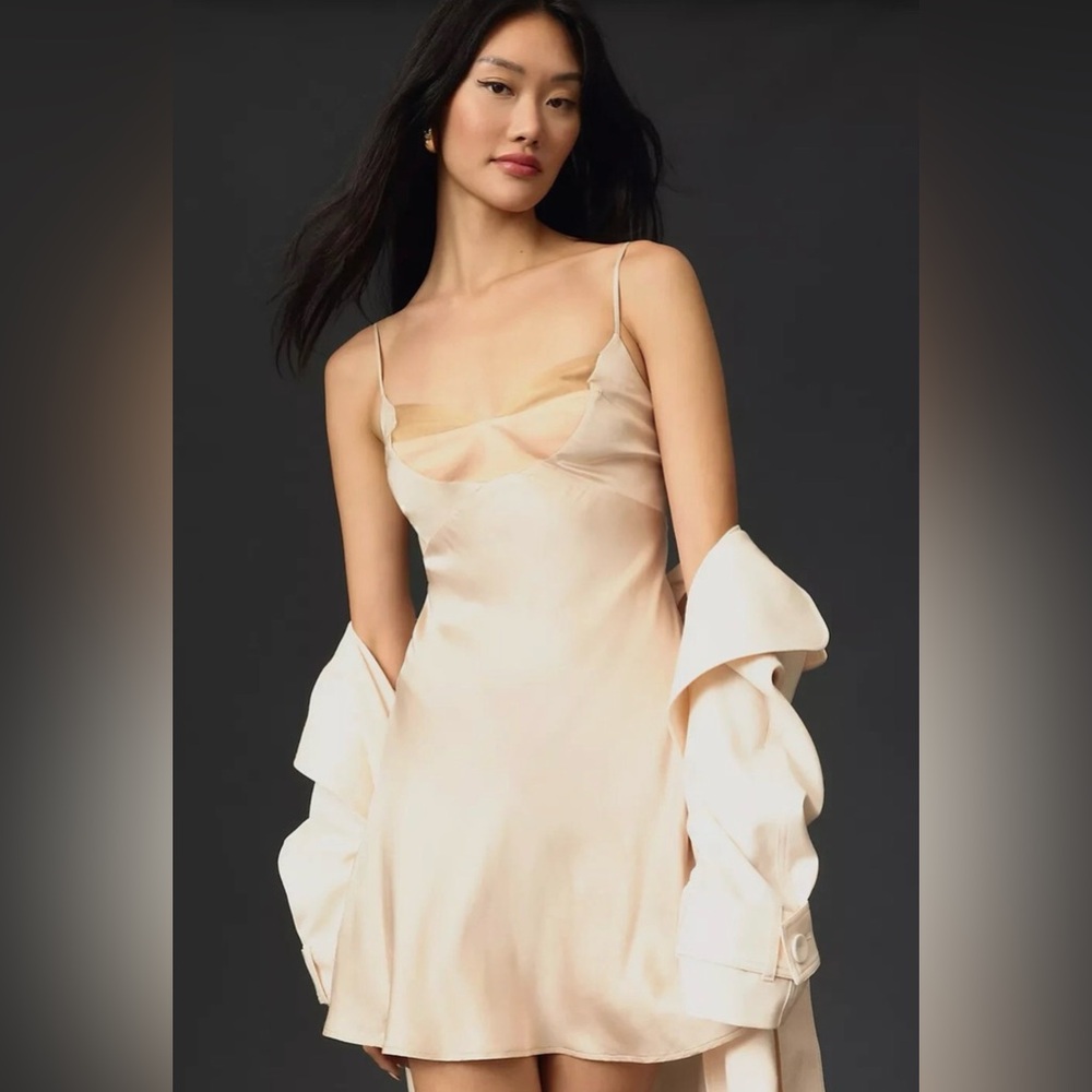 By Anthropologie Colorblock Satin Slip Dress